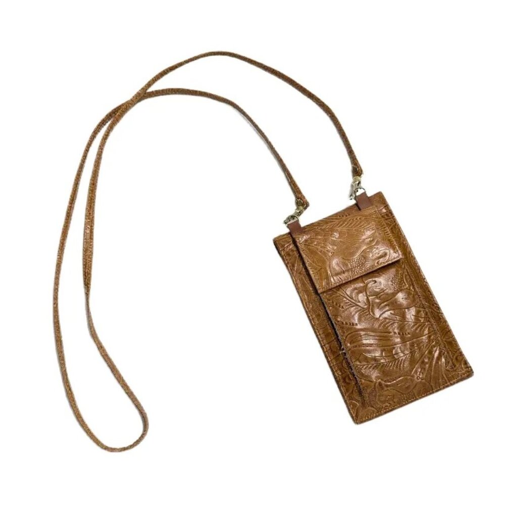 La Garde Macro Cowhide Tooled Leather Southwest Wallet Crossbody Purse EUC